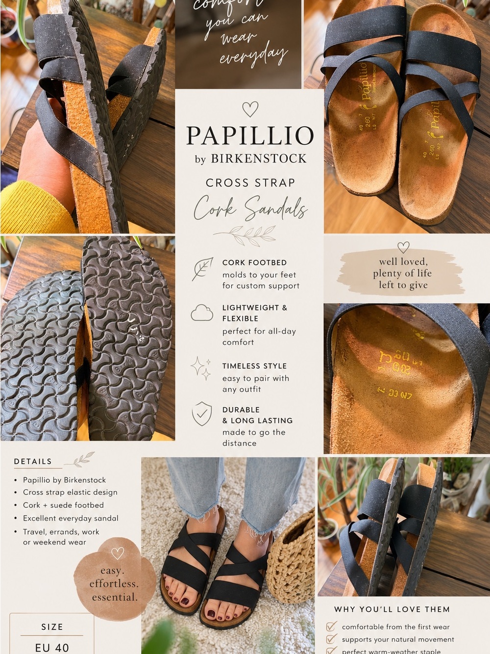 Birkenstock Papillio Cross Strap Cork Sandals in Black